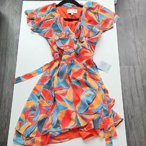 Adelyn Rae Orange Wrap Sundress with Tie Front